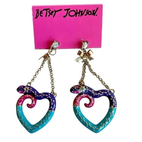 Betsey Johnson Jewelry - BETSEY JOHNSON Vintage Snake Draped in Heart Shape Colorful Dangle Earrings NWT